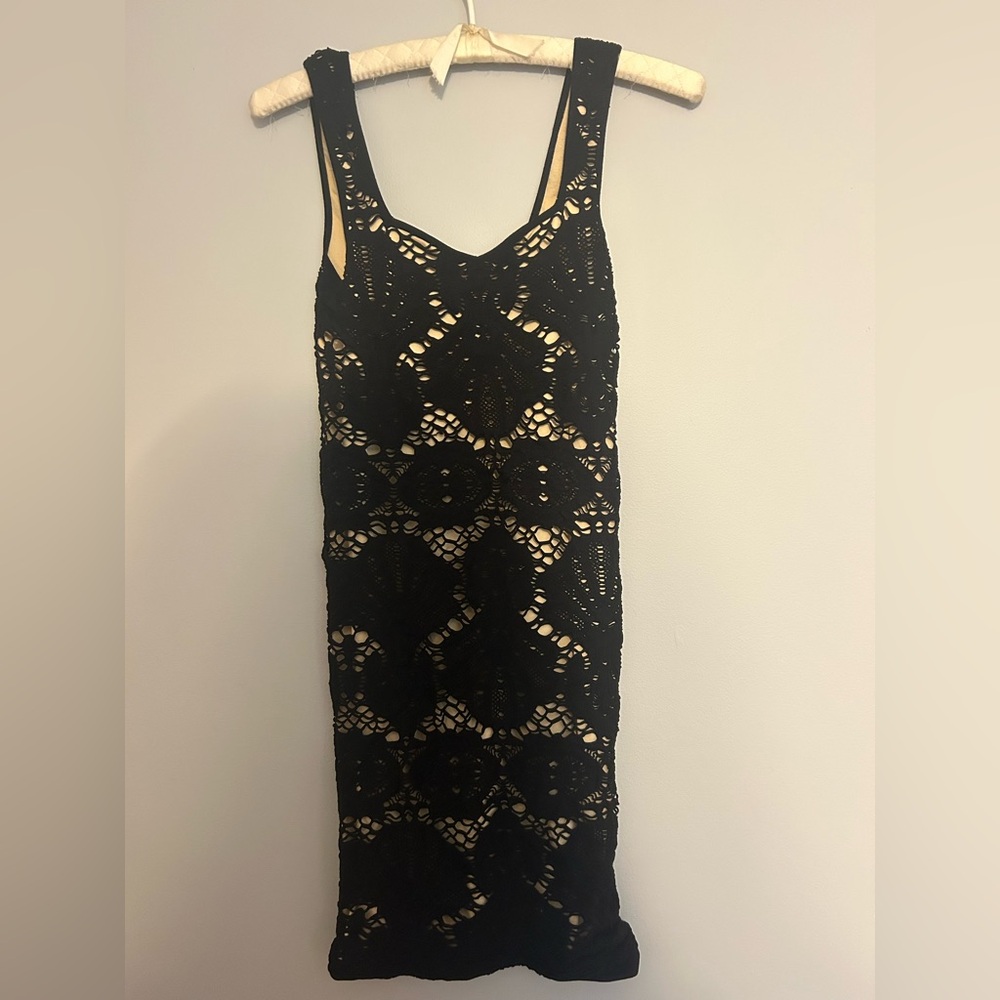 Vintage Free People Black lace midi dress